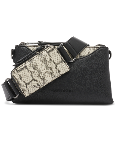 Shop Calvin Klein Chrome Adjustable Zip Crossbody With Zippered Pouch In Black,white