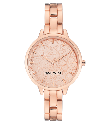 Nine West Women's Quartz Rose Gold-tone Alloy Link Bracelet Watch, 36mm In Rose Gold-tone