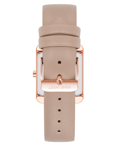 Nine West Women's Quartz Square Taupe Faux Leather Band Watch, 29mm In Taupe,rose Gold-tone