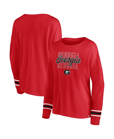 Shop Profile Women's  Red Georgia Bulldogs Plus Size Triple Script Scoop Neck Long Sleeve T-shirt