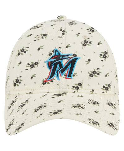 Shop New Era Women's  Cream Miami Marlins Chrome Bloom 9twenty Adjustable Hat