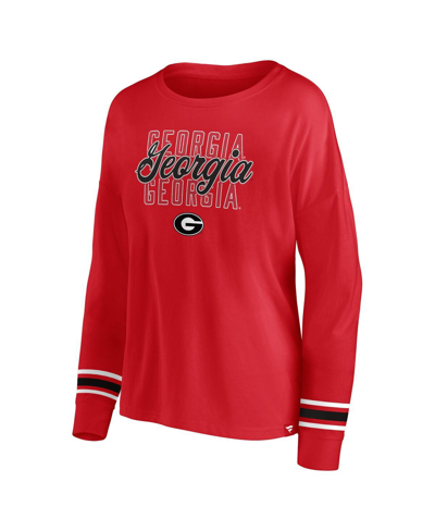 Shop Profile Women's  Red Georgia Bulldogs Plus Size Triple Script Scoop Neck Long Sleeve T-shirt