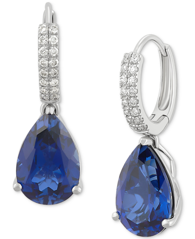 Shop Grown With Love Lab-grown Sapphire (8-1/8 Ct. T.w.) & Diamond (1/4 Ct. T.w.) Pear Dangle Hoop Earrings In 14k White 
