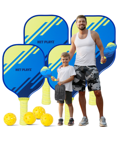 Net Playz Pickleball Paddles Pickleball Set, Usapa Approved 2 Child Size 2 Adult Size, Family Set For Kids, Pa In Blue