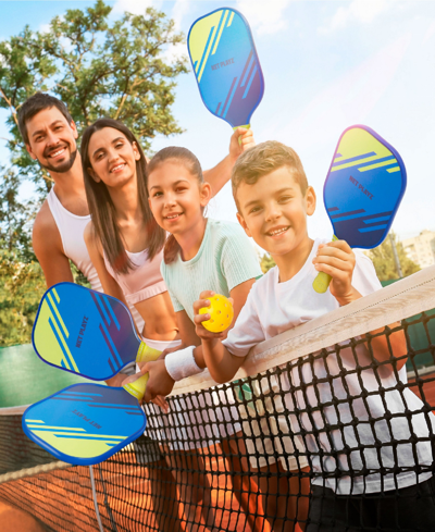 Net Playz Pickleball Paddles Pickleball Set, Usapa Approved 2 Child Size 2 Adult Size, Family Set For Kids, Pa In Blue