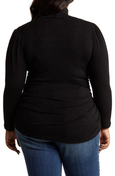 Renee C Turtleneck Long Sleeve Ruched Top In Black