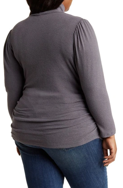 Renee C Turtleneck Long Sleeve Ruched Top In Charcoal