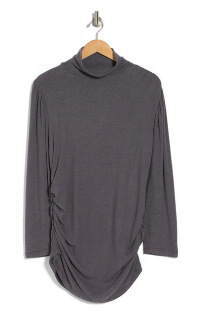 Shop Renee C Turtleneck Long Sleeve Ruched Top In Charcoal