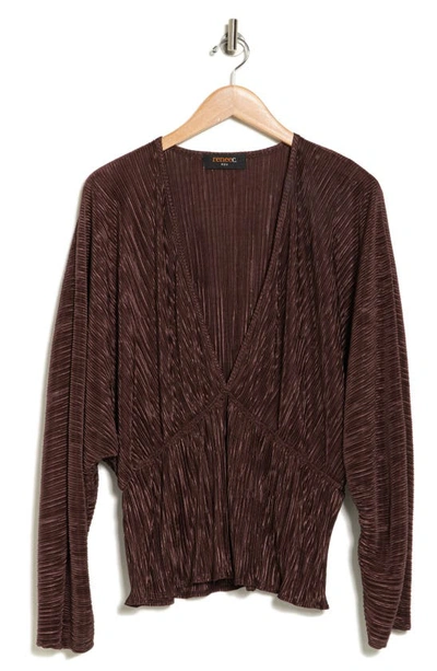 Renee C Plissé V-neck Top In Brown
