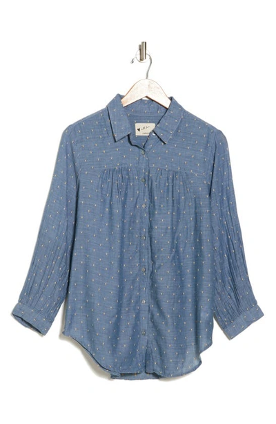 Shop Current Elliott The Seaside Chambray Button-up Shirt In Chambray Swiss Dot