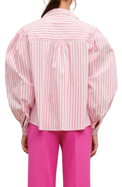 Maje Striped Puff-sleeve Shirt In Pink