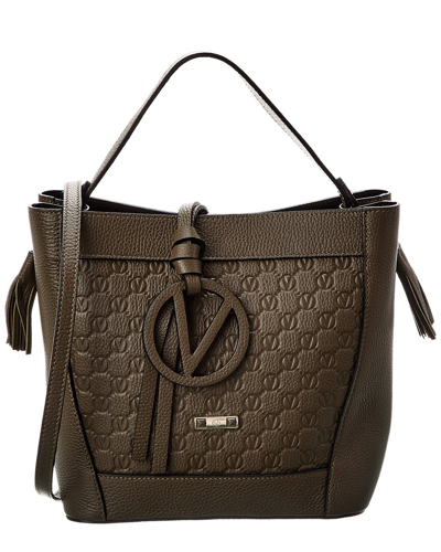 Shop Valentino By Mario Valentino Callie Medallion Leather Shoulder Bag In Brown