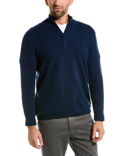 Shop Forte Cashmere 1/4-zip Cashmere Mock Sweater In Blue