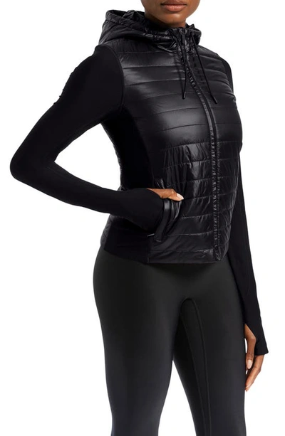 Shop Bandier Pro Fleece Mixed Media Puffer Jacket In Black