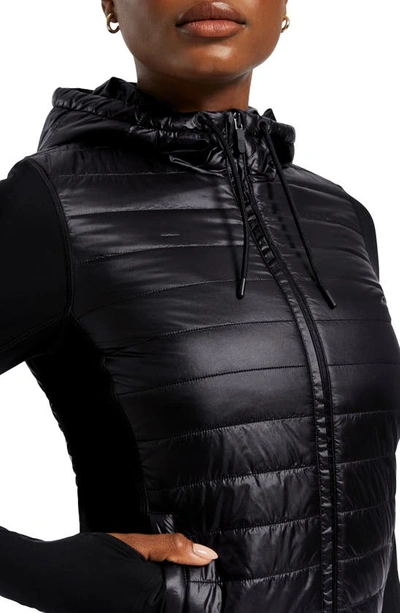 Shop Bandier Pro Fleece Mixed Media Puffer Jacket In Black