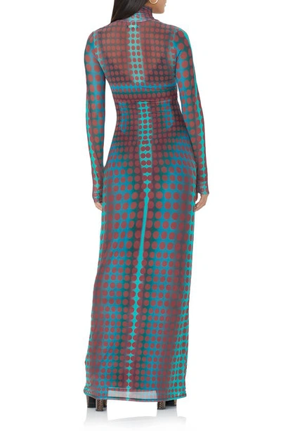 Shop Afrm Billie Print Long Sleeve Semisheer Dress In Cyber Optic Dot