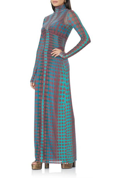 Shop Afrm Billie Print Long Sleeve Semisheer Dress In Cyber Optic Dot