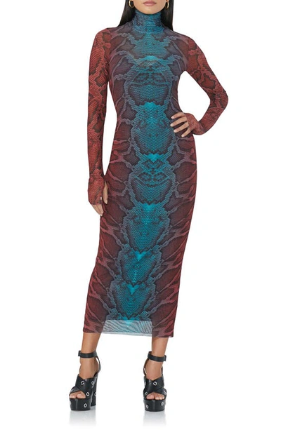 Shop Afrm Shailene Long Sleeve Sheer Dress In Fig Snake