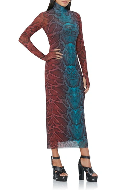 Shop Afrm Shailene Long Sleeve Sheer Dress In Fig Snake