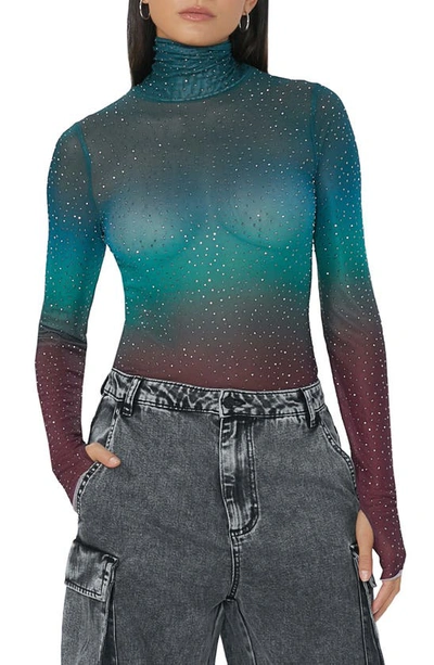 Shop Afrm Zadie Rhinestone Long Sleeve Sheer Top In Fall Ombre