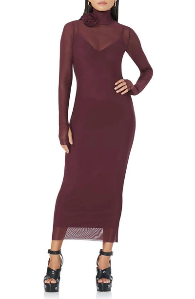 Shop Afrm Shailene Rosette Long Sleeve Sheer Dress In Fig
