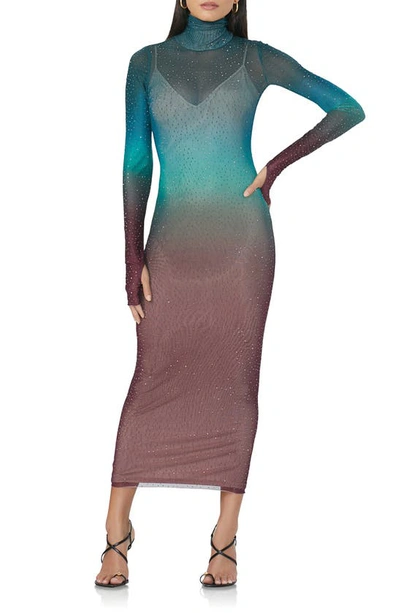 Shop Afrm Shailene Rhinestone Long Sleeve Sheer Dress In Fall Ombre