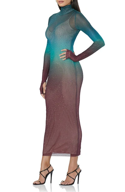 Shop Afrm Shailene Rhinestone Long Sleeve Sheer Dress In Fall Ombre