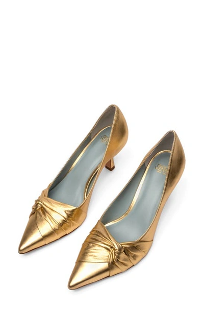 Frances Valentine The Knot Kitten Heel Water Repellent Pointed Toe Leather Pump In Platino