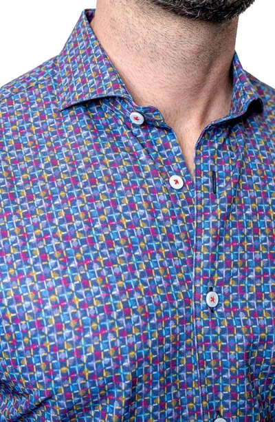 Maceoo Einstein Check Mate Contemporary Fit Button-up Shirt In Blue Multi