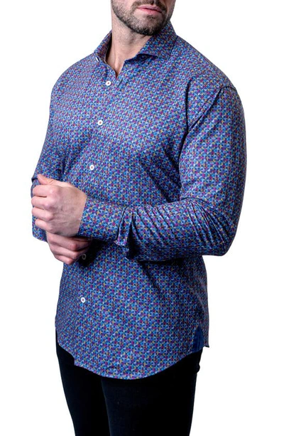 Maceoo Einstein Check Mate Contemporary Fit Button-up Shirt In Blue Multi