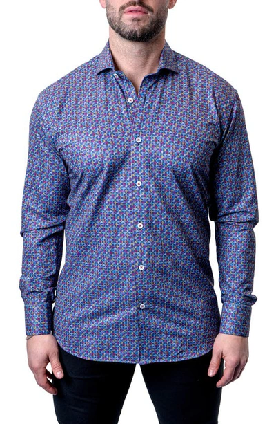 Shop Maceoo Einstein Check Mate Contemporary Fit Button-up Shirt In Blue Multi