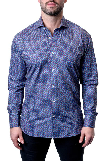 Maceoo Einstein Check Mate Contemporary Fit Button-up Shirt In Blue Multi