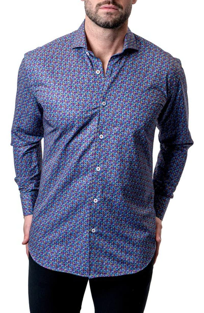 Maceoo Einstein Check Mate Contemporary Fit Button-up Shirt In Blue Multi