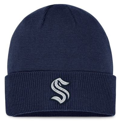 Shop Fanatics Branded  Deep Sea Blue Seattle Kraken Authentic Pro Road Metallic Cuffed Knit Hat In Navy