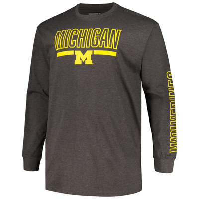 Shop Profile Heather Charcoal Michigan Wolverines Big & Tall Two-hit Graphic Long Sleeve T-shirt