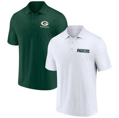 Shop Fanatics Branded White/green Green Bay Packers Lockup Two-pack Polo Set