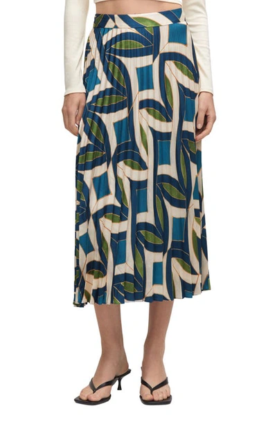 Shop Mango Pleated Print Midi Skirt In Blue