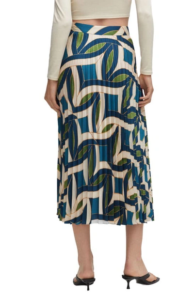 Shop Mango Pleated Print Midi Skirt In Blue