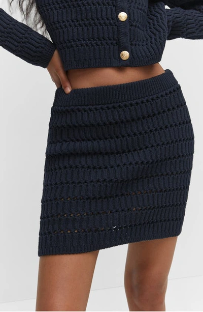 Shop Mango Knit Miniskirt In Navy