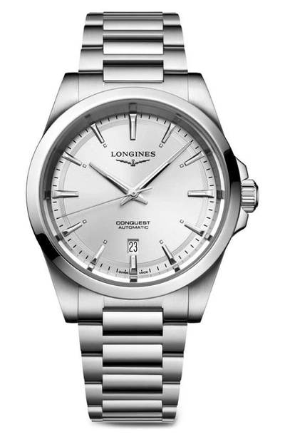 Shop Longines Conquest Automatic Bracelet Watch, 41mm In Silver