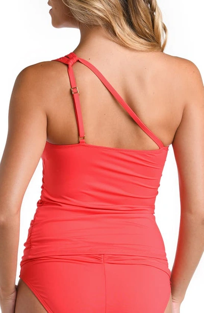 La Blanca Island Goddess Ruched One-shoulder Tankini Top In Guava