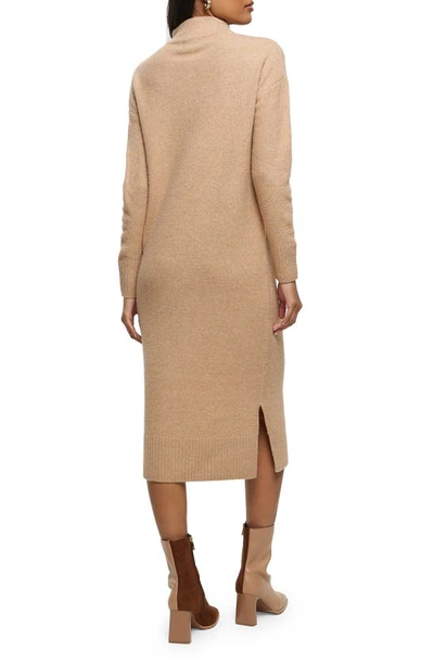 Shop River Island Center Seam Long Sleeve Midi Sweater Dress In Brown