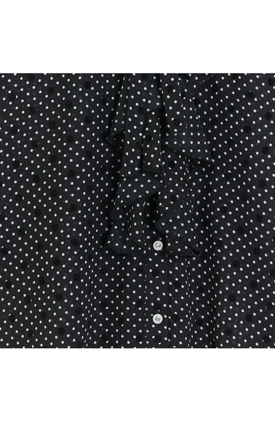 Shop River Island Polka Dot Long Sleeve Ruffle Shirt In Black