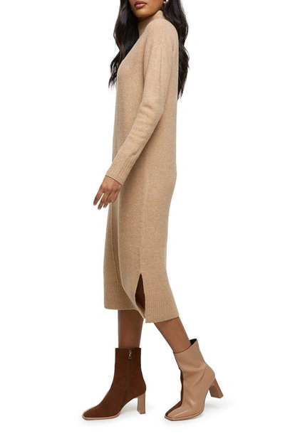 Shop River Island Center Seam Long Sleeve Midi Sweater Dress In Brown