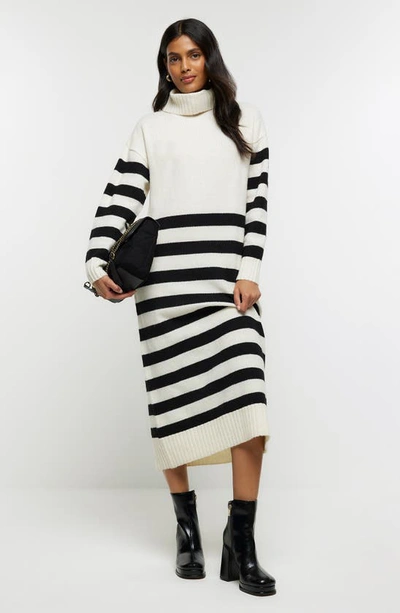 Shop River Island Tilly Stripe Long Sleeve Sweater Dress In Cream