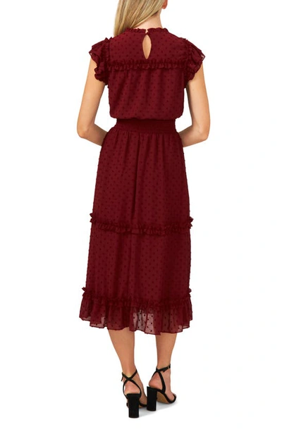 Shop Cece Clip Dot Flutter Sleeve Midi Dress In Claret Red