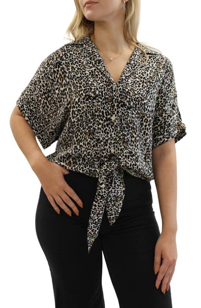 Shop Beachlunchlounge Rae Tie Front Camp Shirt In Bengal Cat