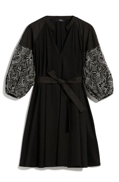 Shop Weekend Max Mara Fingere Embroidered Sleeve Cotton Jersey Dress In Black