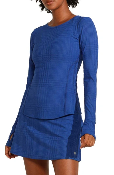 Shop Eleven By Venus Williams Powerful Houndstooth Long Sleeve Top In Blue