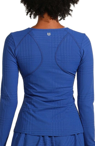 Shop Eleven By Venus Williams Powerful Houndstooth Long Sleeve Top In Blue